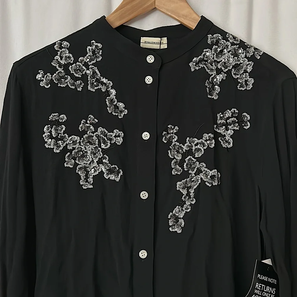 By Malene Birger NWT Black Sequins Long Sleeve Shirt Top **Sz 40/US Sz 10**🌺🌺 - Picture 3 of 6